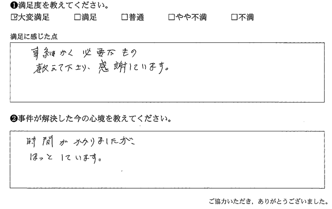 事細かく必要なもの教えて下さり、感謝しています