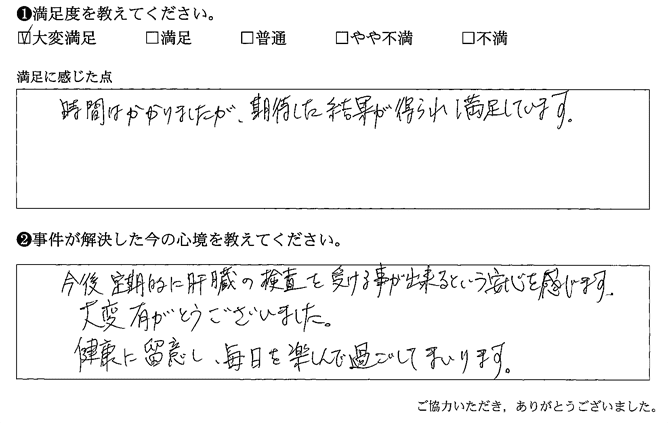 時間はかかりましたが、期待した結果が得られ満足しています