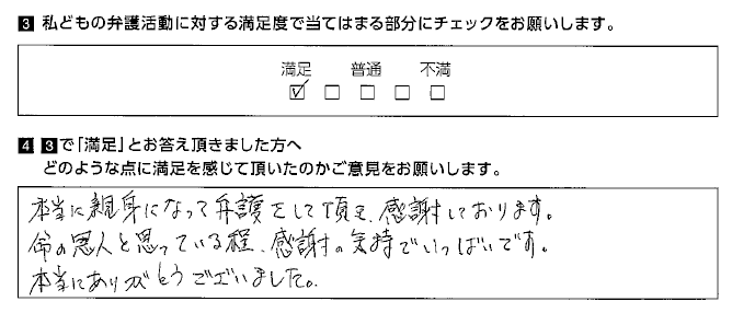 親身になって弁護をして頂き感謝しております